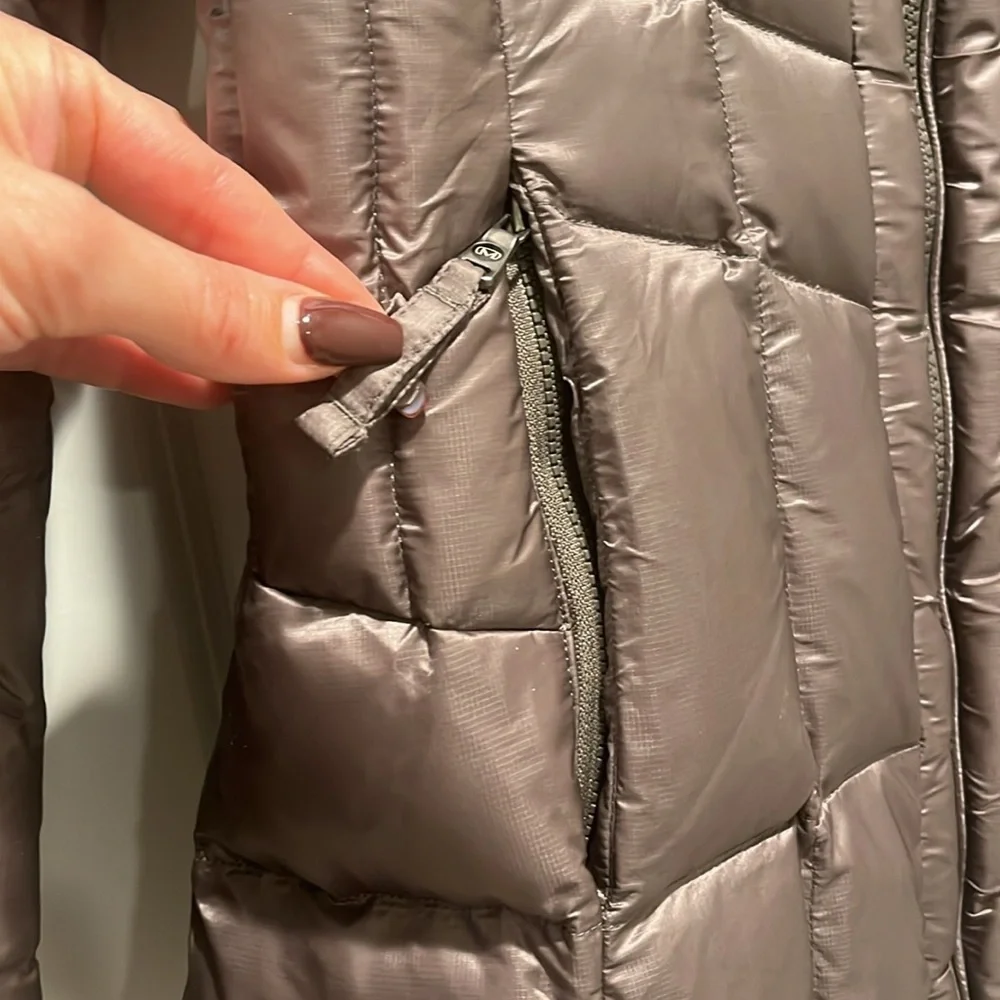 MeCo Goose Down Jacket Coat Women’s chocolate brown long length